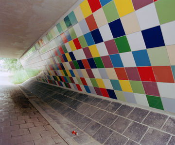 838997 Afbeelding van een tegelmozaïek onder een viaduct in de wijk Lunetten te Utrecht.De foto is gemaakt in opdracht ...
